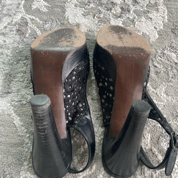 Stuart Weitzman black peep toe lace slingback heel - Picture 3 of 4